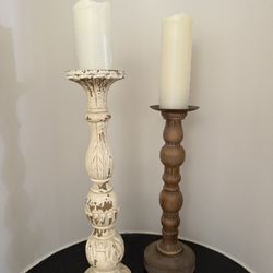 Decorative Candle Holders – Rustic Wood & Distressed White Set
