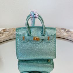 Sparkly Mint Green Mini Bag Charm | Glitter Micro Tote Keychain