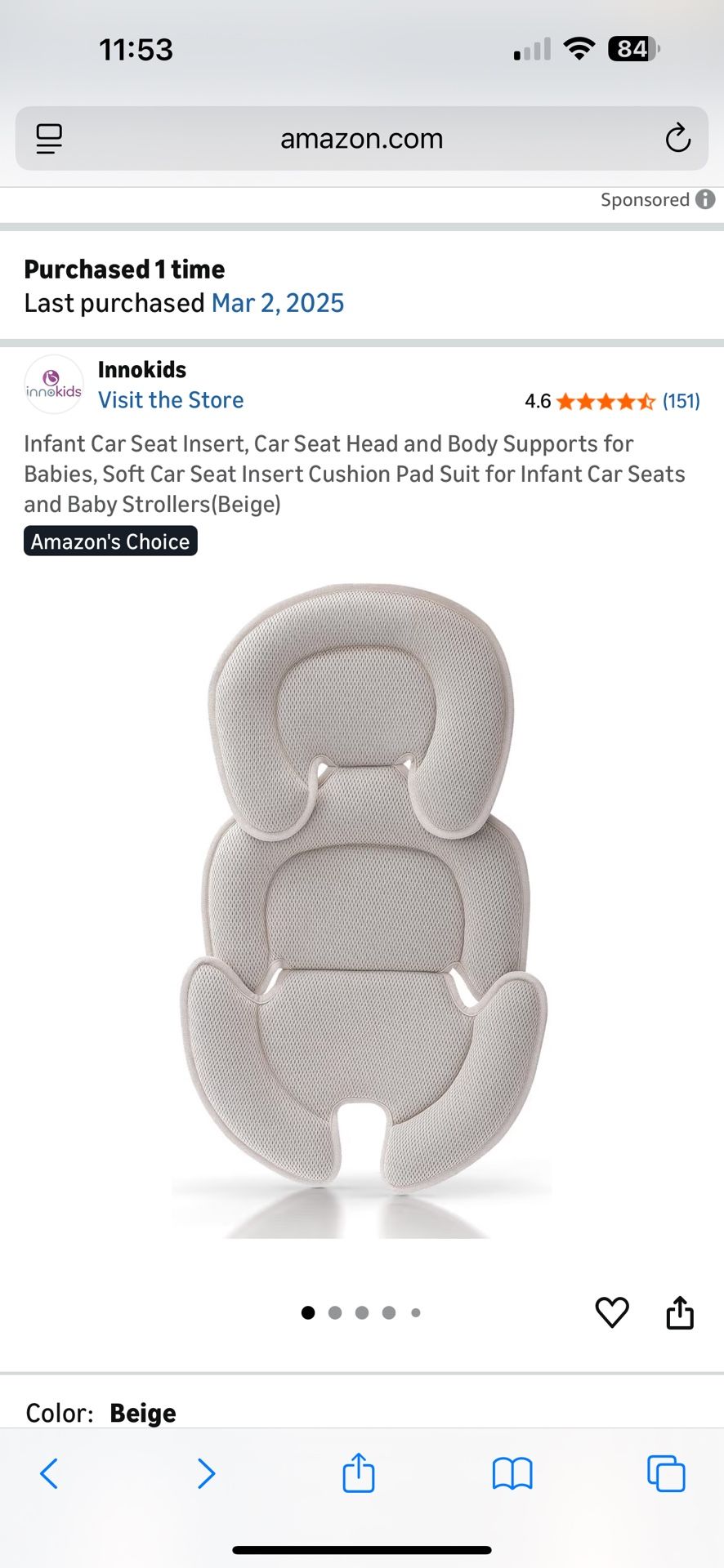 EUC Innokids Infant Car Seat Insert Beige/Grey
