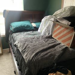 Queen Bed With 2 Storage Drawers FREE BOX SPRING AND MATTRESS