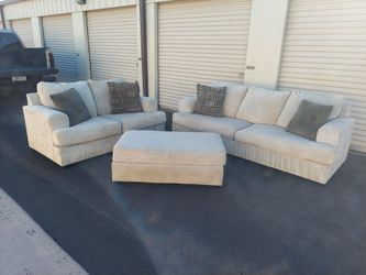 Beige Couch and Loveseat with Ottoman(WILL DELIVER)
