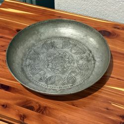 Vintage Hand-Engraved Persian Tinned Copper Tray • 10”