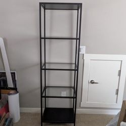Tall Black Metal & Glass Shelving Unit - 20"W x 14"D x 69"H