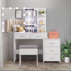 5 Drawers, Storage Sliding LED Light Mirror Vanity