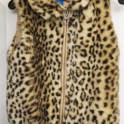 Girl's Animal Print Faux Fur Vest Sz 6