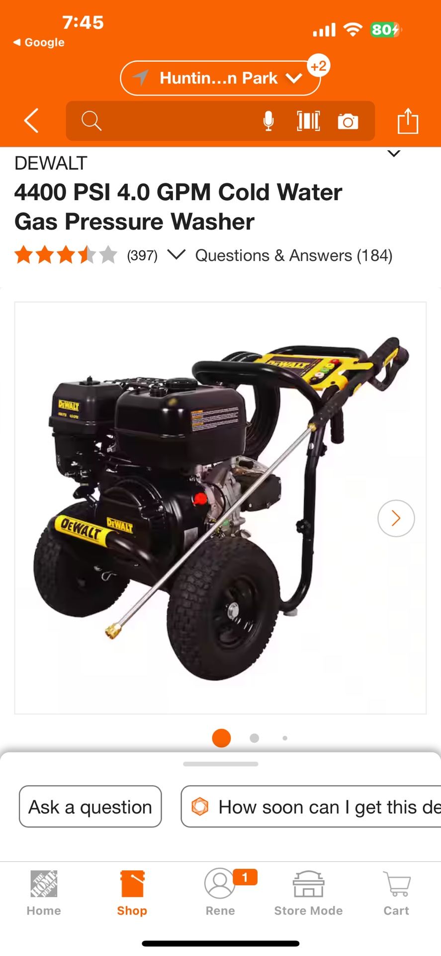 DEWALT 4400 PSI 4.0 GPM Cold Water Gas Pressure Washer