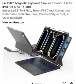 LAUDTEC Magnetic Keyboard Case with 5-in-1 Hub for iPad Pro & Air 13-inch Integrated 5-Port Hub, Smart PIN Direct Connection, Detachable Protective Ca