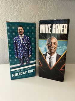 San Jose Sharks Bobbleheads - Mike Grier Player/GM and Tomas Hertl Holiday Suit