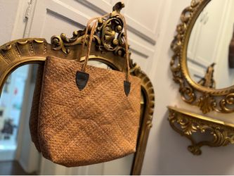 Vintage Woven Wicker Rattan Basket Tote  Bag