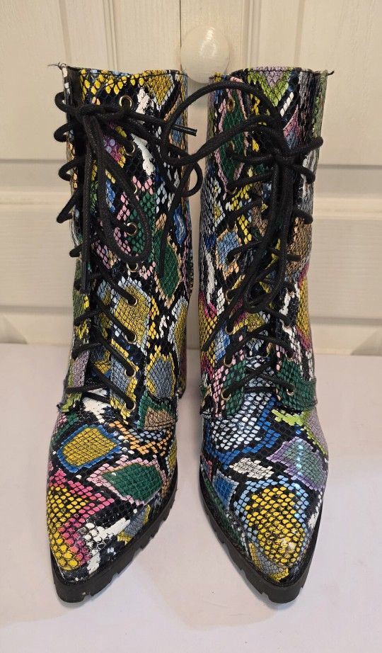 Ladies Snakeskin Effect Ankle Bootie Shoes Pointed Toe Size 9