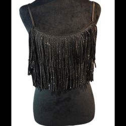 Black Fringe Bedazzled Bralette Top