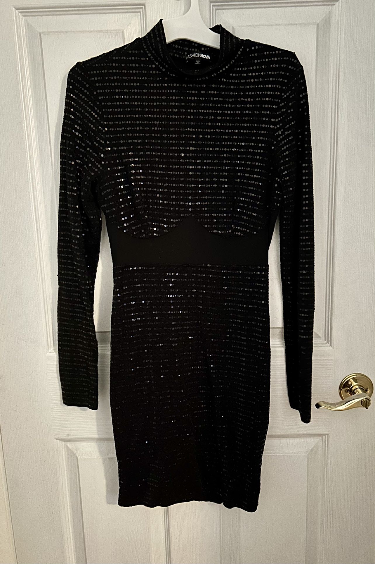 Black Sequin With Mesh Dress