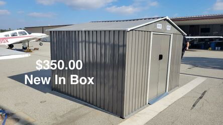 (New in box need assemble) 8’ L x 10’ W x 6.’ H galvanized steel Metal Storage Shed Outdoor Garden Backyard 8’x10’ Storage.