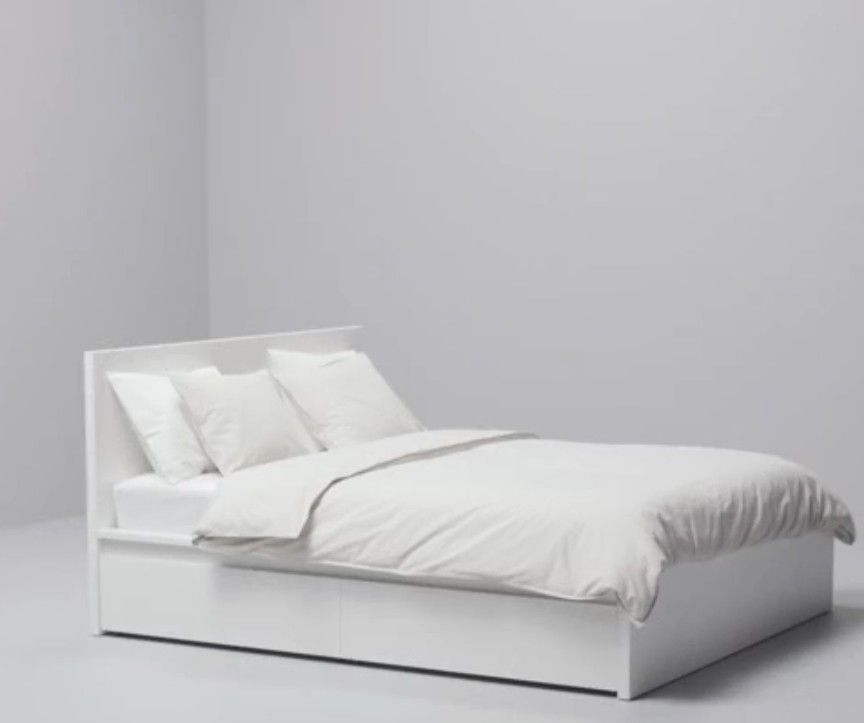 IKEA Malm Bed Frame Gray, Queen Size With 4 Storage Drawer