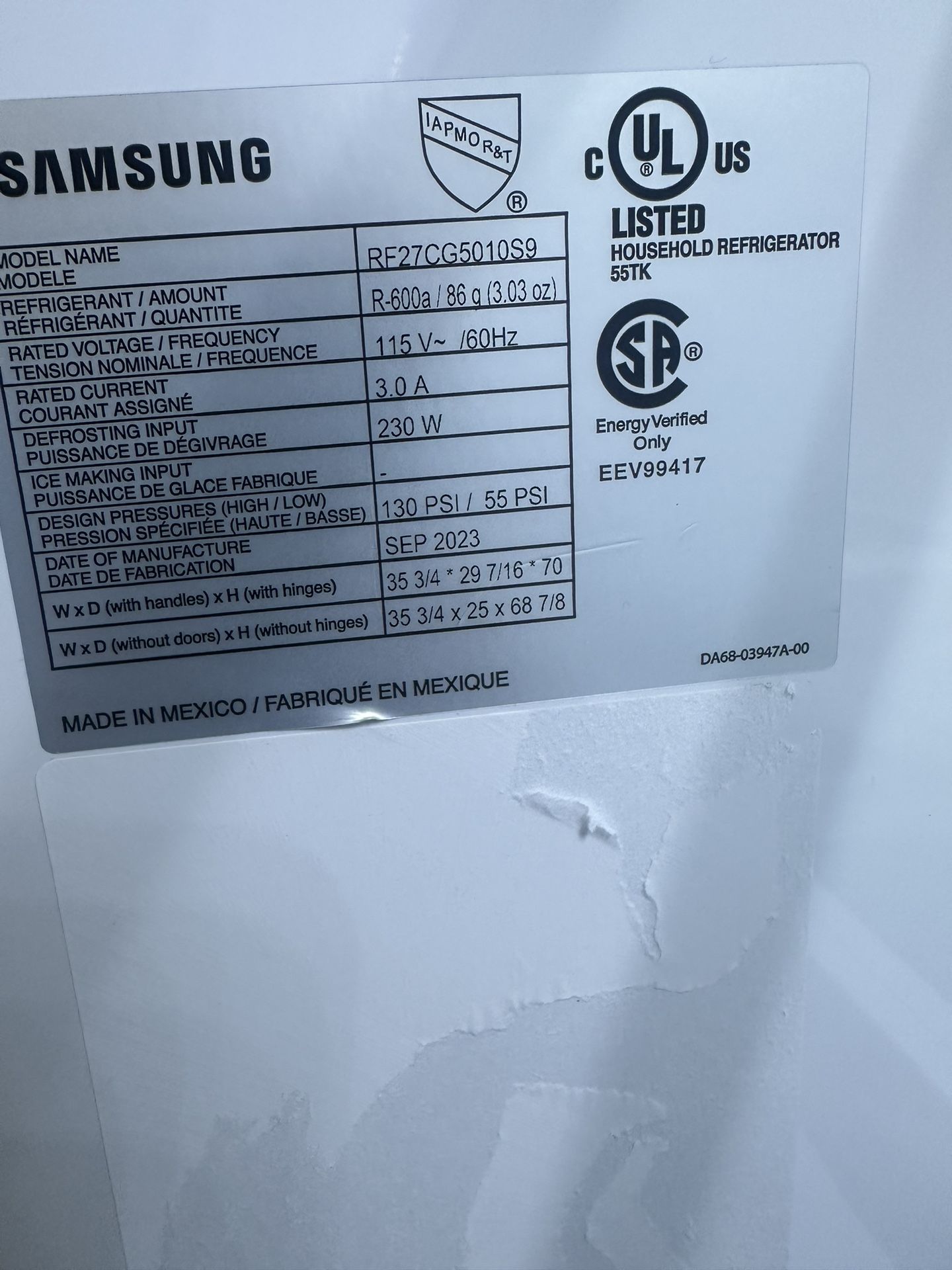 Refrigerador Samsung Silver 36 De Ancho