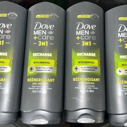 4 bottles Dove, Men + Care, 3 N 1, Body + Face + Hair Wash, Recharge