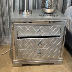 Silver Nightstand W/ USB Plug Brand New In Box 