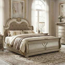 Brand new sleigh bed size eastern king traditional design extremely heavy duty frame