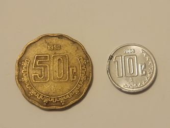 Mexican Peso Coins 1998 50c and 2009 10c