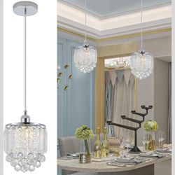 2 Pack Decorative Crystal Pendant Light,Chrome Crystal Chandelier Pendant Lights for Kitchen Island Dining Room Living Room Bar Lighting Fixtures,Cord