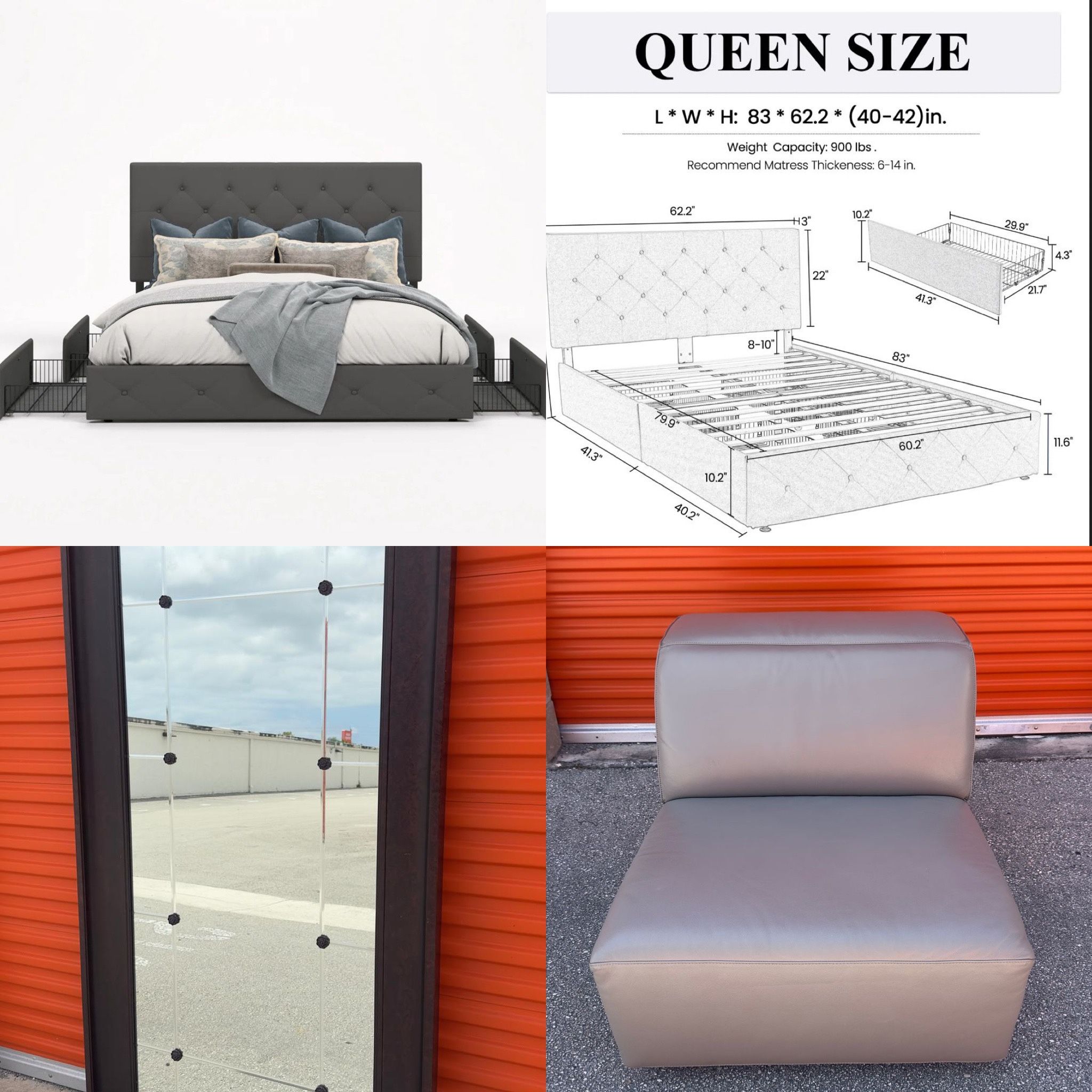 FREE FREE FREE - queen bed, mirror, small armless chair, box spring. Located in Boca Raton
