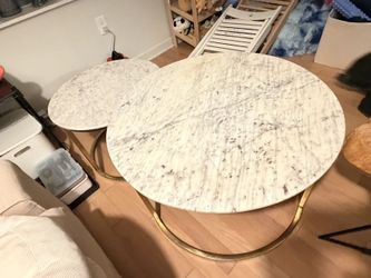 Modern Marble & Gold Nesting Coffee Table Set - Good Condition