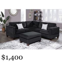 Modern Geometric Like Black Sectional and Ottoman
