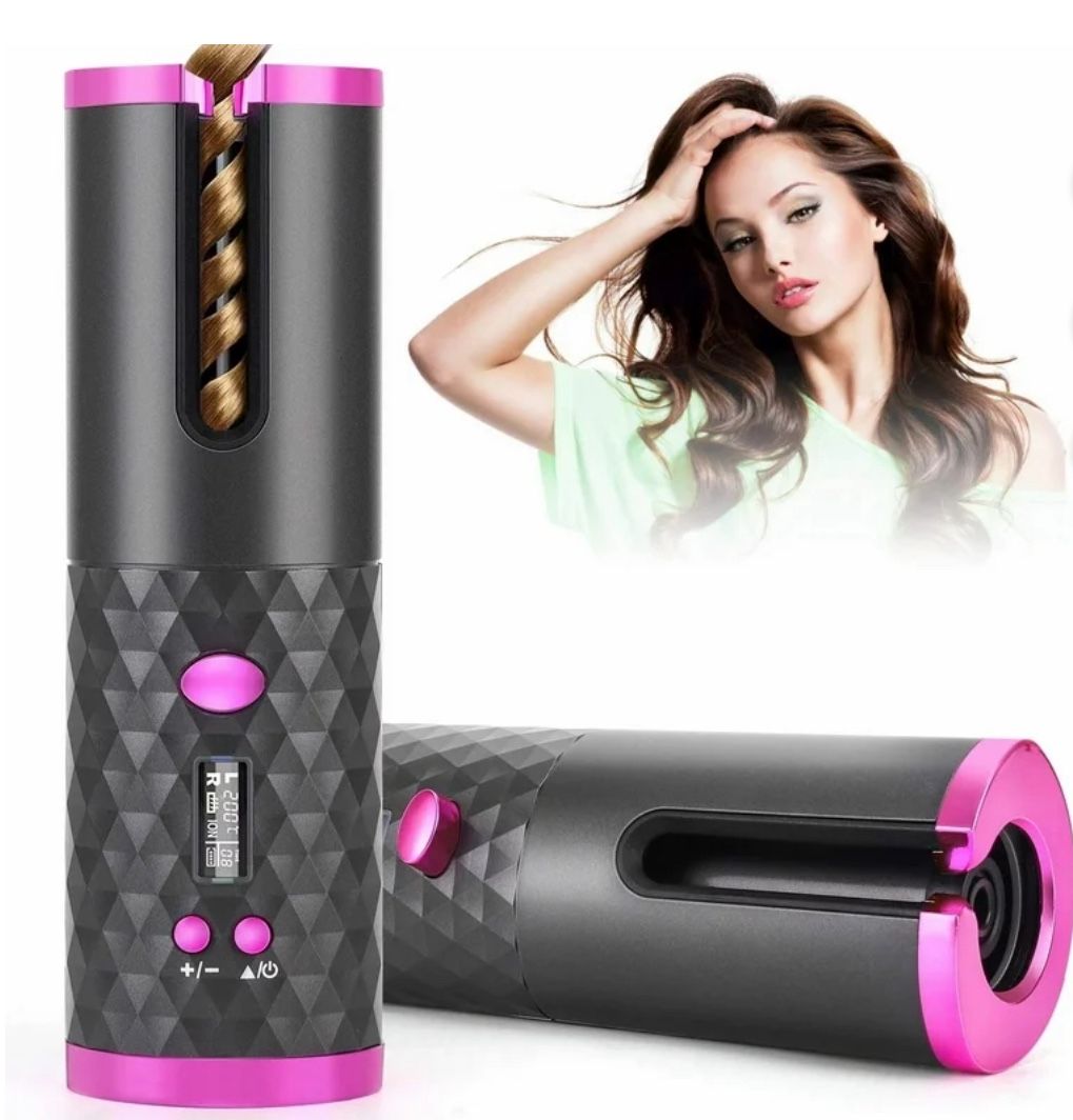 Portable Automatic Hair Curler, Ceramic Rotating Wireless Auto Curling Iron Wand