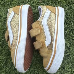 Vans Old Skool V Gold Glitter Toddler Shoes size 6c