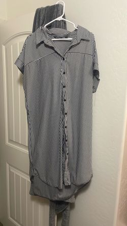 Black and White Striped Button-Down Shirt Dress