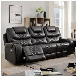 2pc - 4 Seater Black Leather Recliner Set