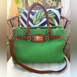 Michael Kors Hamilton Handbag Green Canvas / Purse / Tote / Shoulder Bag / Satchel / Vintage