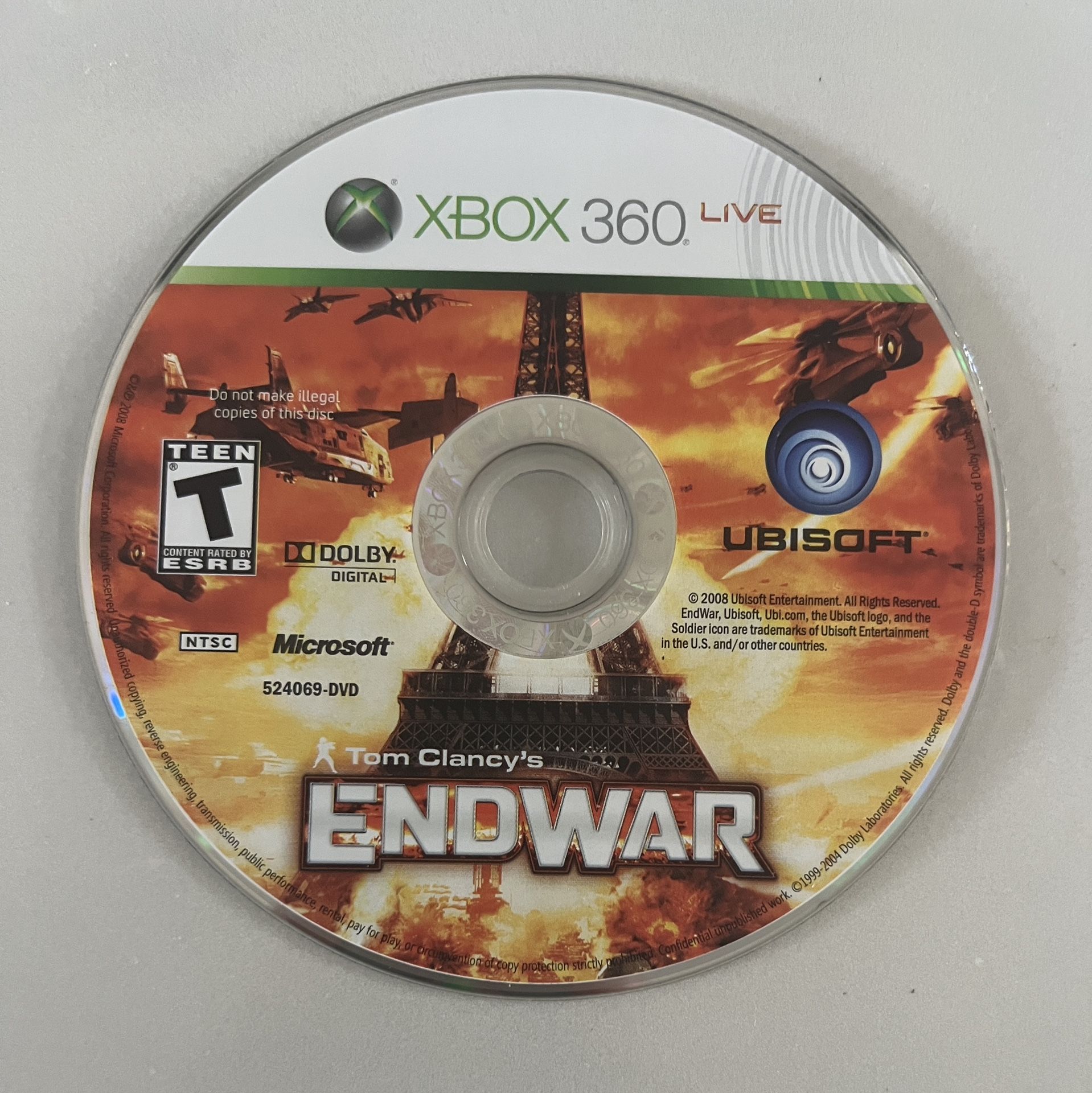 Tom Clancy's EndWar (Microsoft Xbox 360, 2008) DISC ONLY