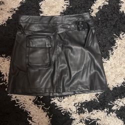 Faux Leather Like Mini Skirt With A Fanny Pack Belt