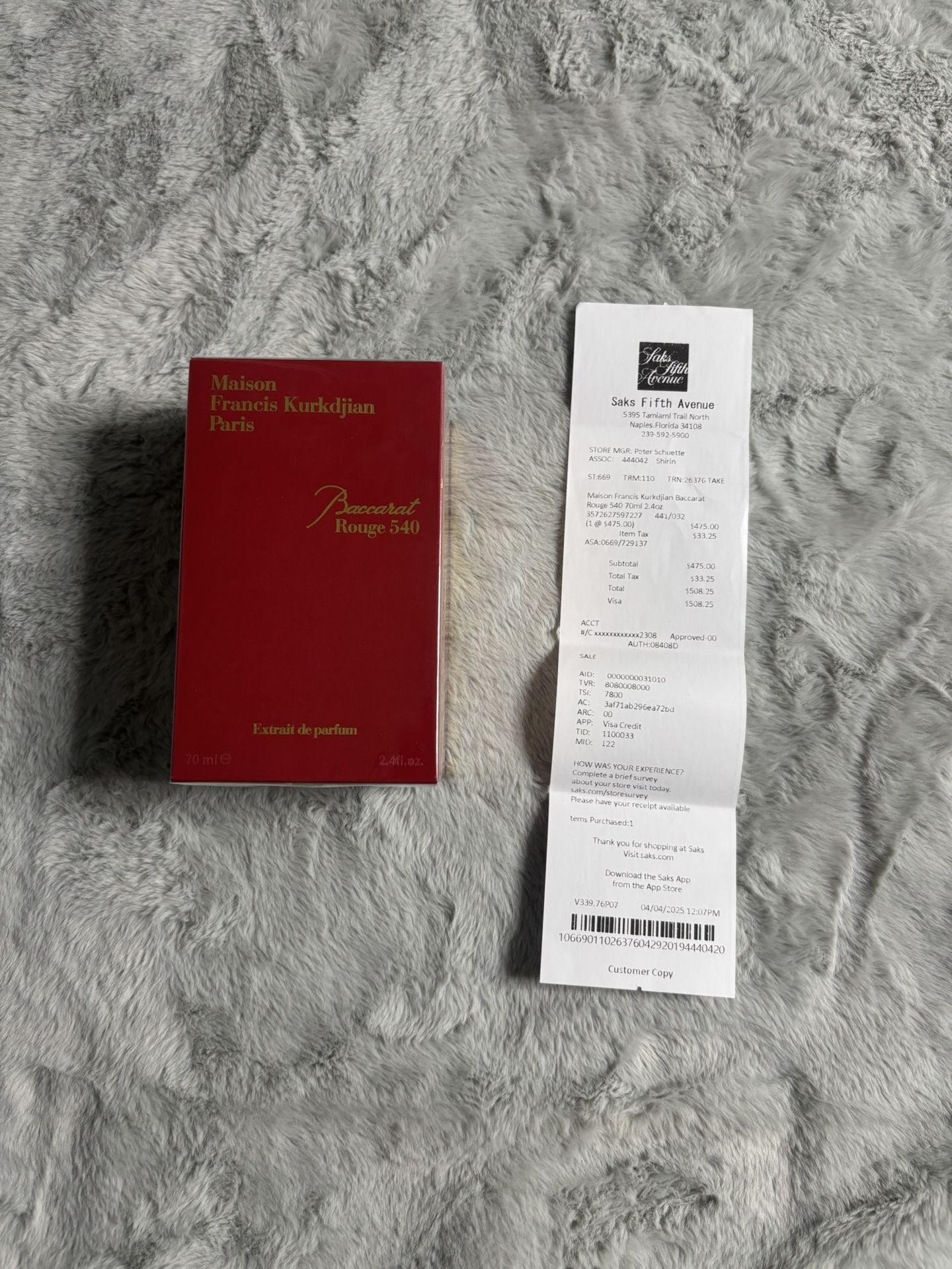 Bacarrat Rougue 540 Maison Francis Kurkdjian Extrait De Parfurm With Receipt 2.4oz