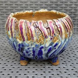 NEW 6" crackled style glaze organic ceramic succulent pot planter bowl plant dish with feet