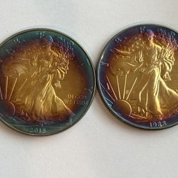 2 American Silver Eagles – Colorized / Rainbow Toned 