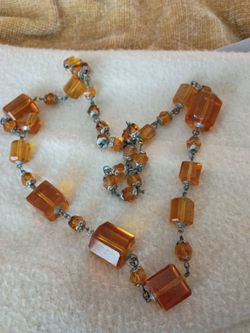 Amber Glass Bead Chain Necklace