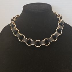 Banana Republic 16" Gold & Black Chain Link Necklace with Toggle Clasp Statement