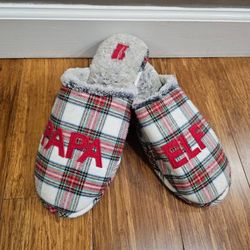 Plaid Papa Elf Red White Green Plaid Christmas Slippers Mens XL 13 14