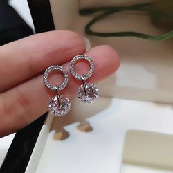 Elegant Silver Earrings With Clear Stone Diamond-like
