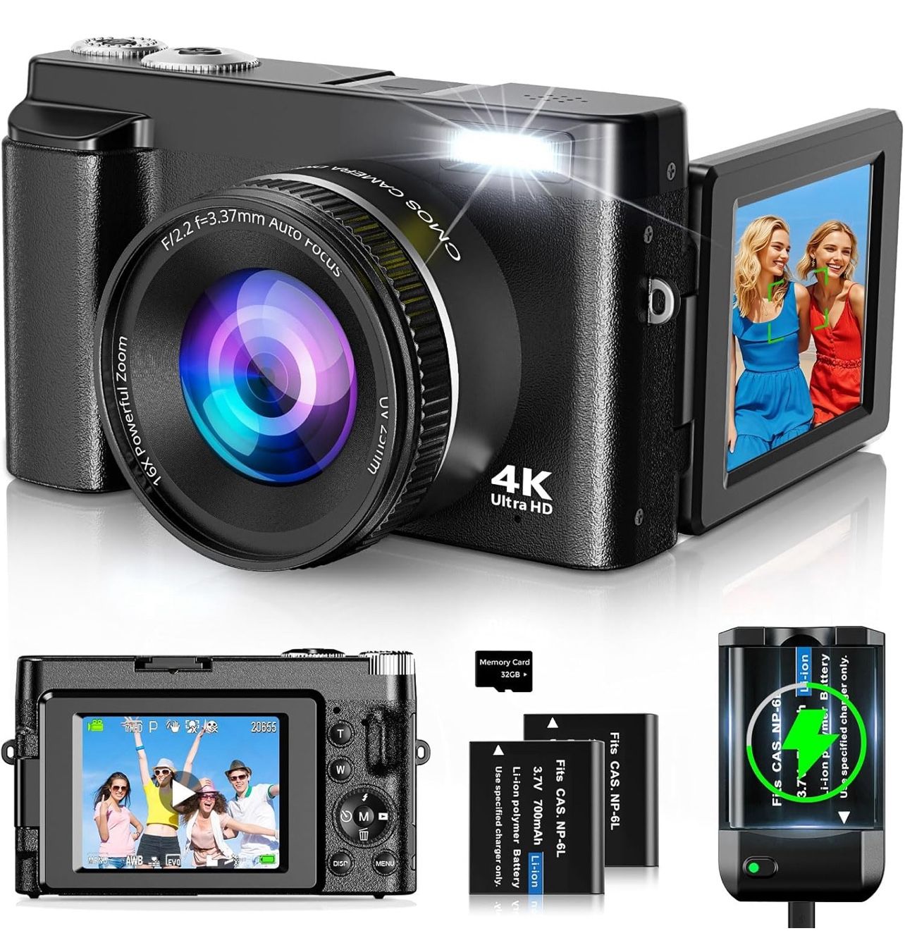 4K Digital Camera for Photography and Video, Autofocus 48MP