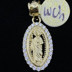 $275 Yellow Gold W Zirconia Saint Jude San Judas Charm