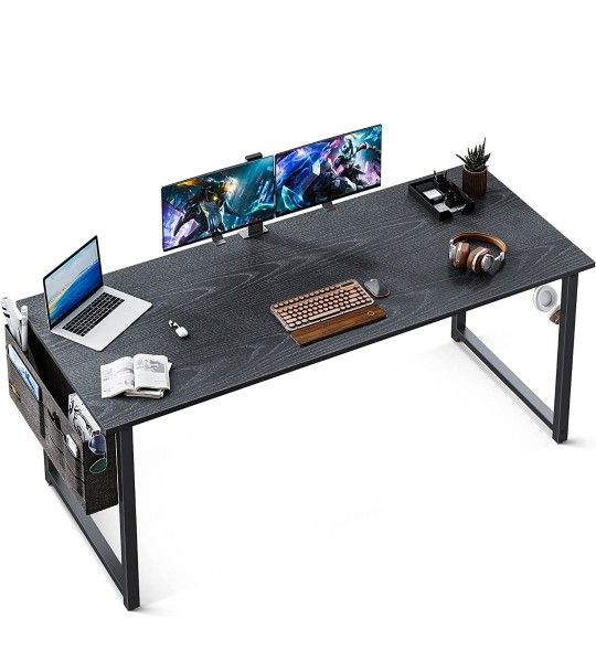 63 inch Super Large Computer Writing Desk Gaming Sturdy Home Office Desk, Work Desk with A Storage Bag and Headphone Hook, Espresso Gray