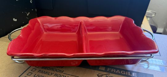 Ceramic Divided Serving Tray with Metal Handles – $10