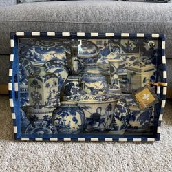 Annie Modica  - Large Rectangular Tray, Blue And White