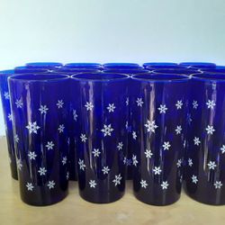 19 Libby Vintage Blue Cobalt Snowflake Glasses