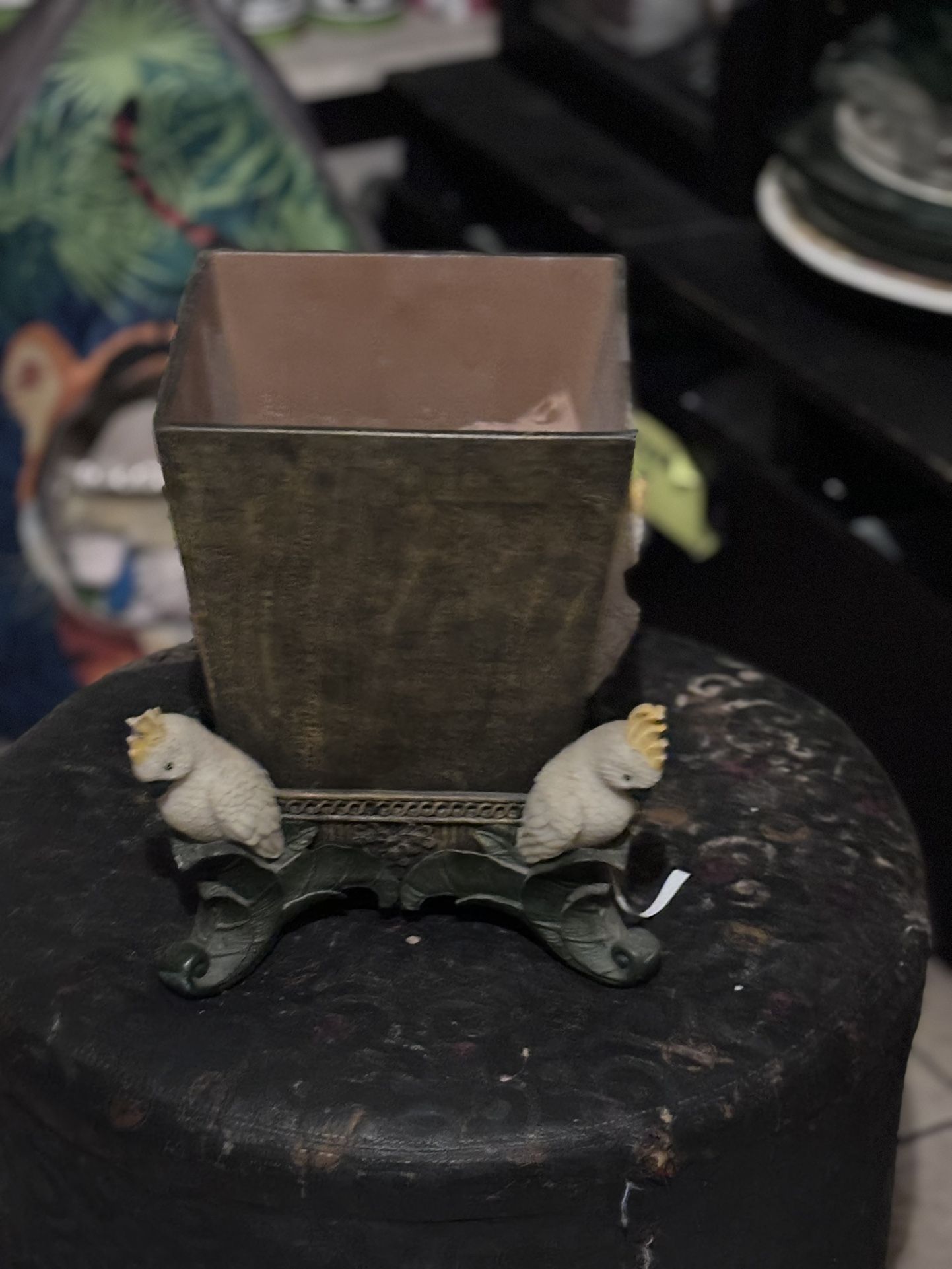 Plant Holder With Ceramic Birds In The Corners Of The Pot Beautiful