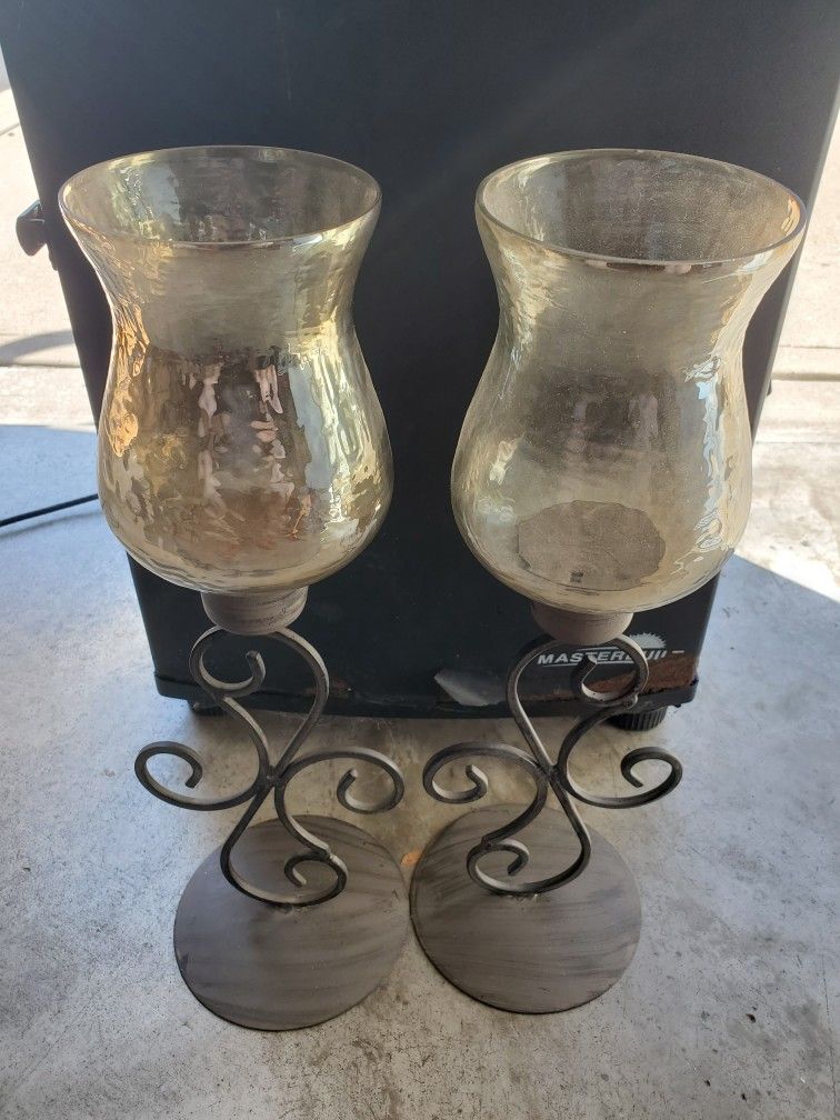 Metal Designer Stands With Glass Candle Holders.