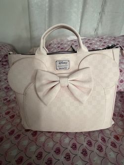 Loungefly pink Minnie Mouse checkered bow tote convertible crossbody/backpack
